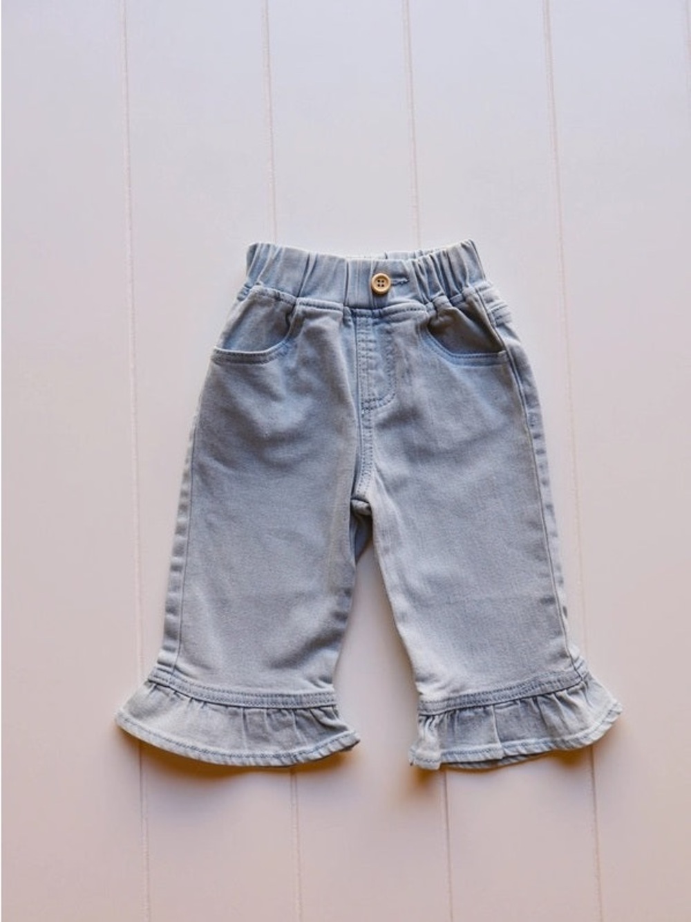 Light Wash Ruffle Flare Kids Jeans - Elastic Waist